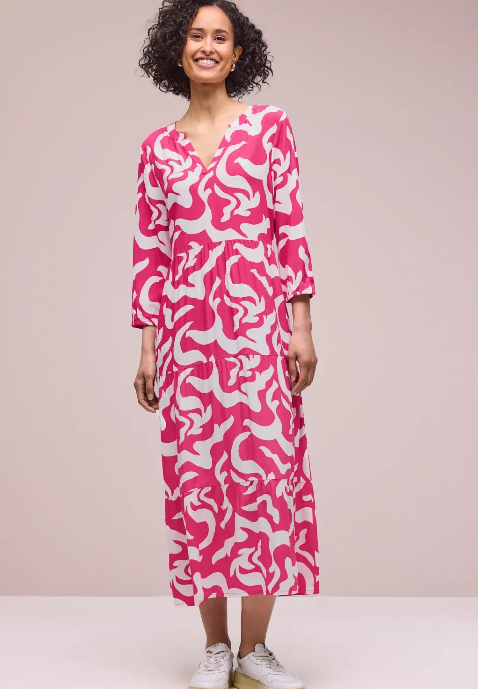 Midi-jurk met gespleten hals en print