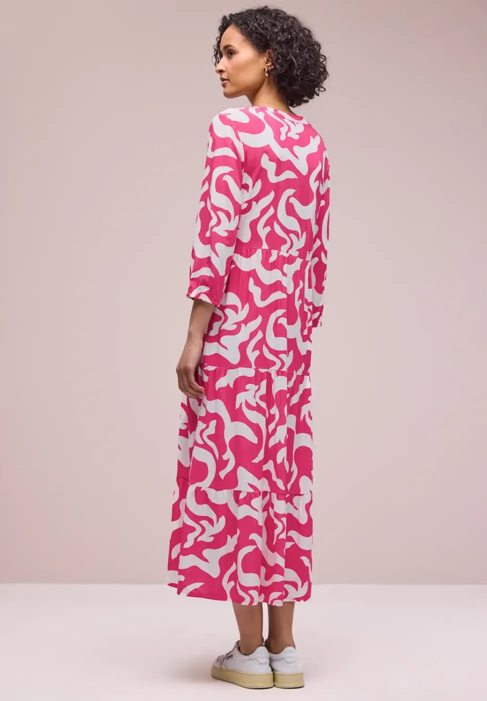 Midi-jurk met gespleten hals en print