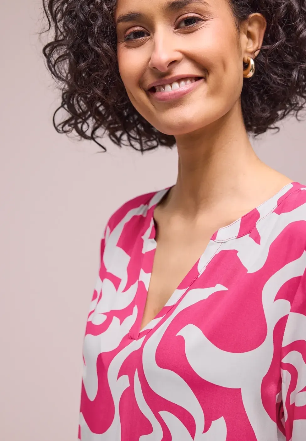 Midi-jurk met gespleten hals en print