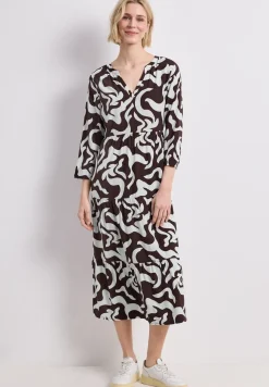 Midi-jurk met gespleten hals en print