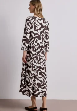 Midi-jurk met gespleten hals en print