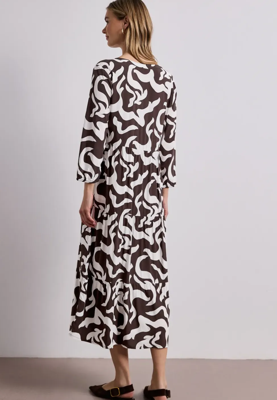 Midi-jurk met gespleten hals en print