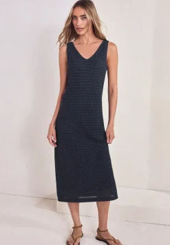 Midi-jurk met kanten V-hals