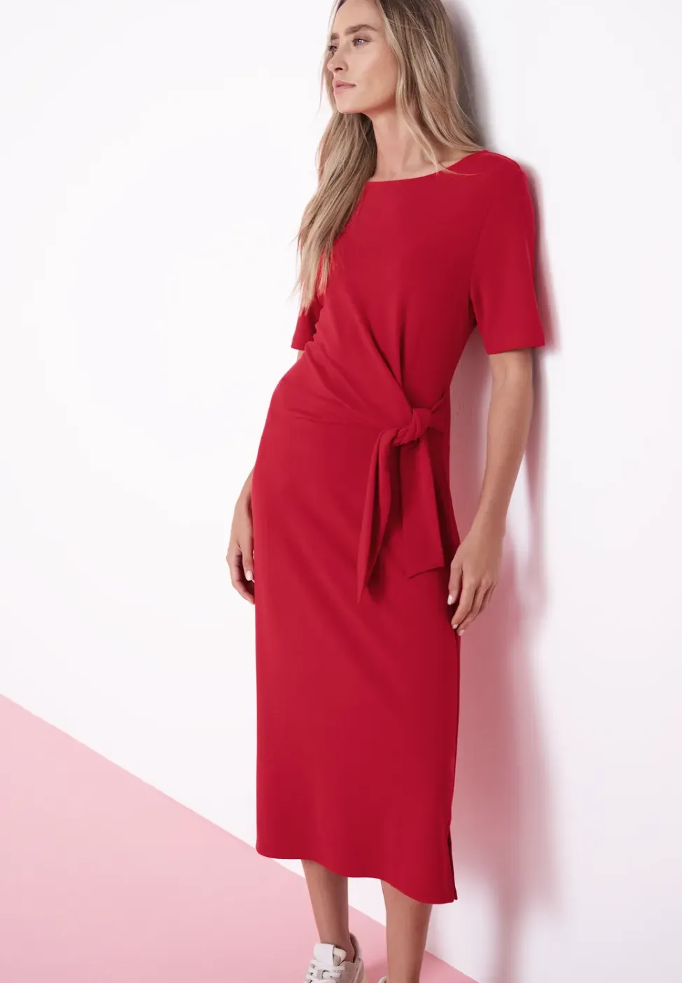 Midi-jurk met knoopdetail