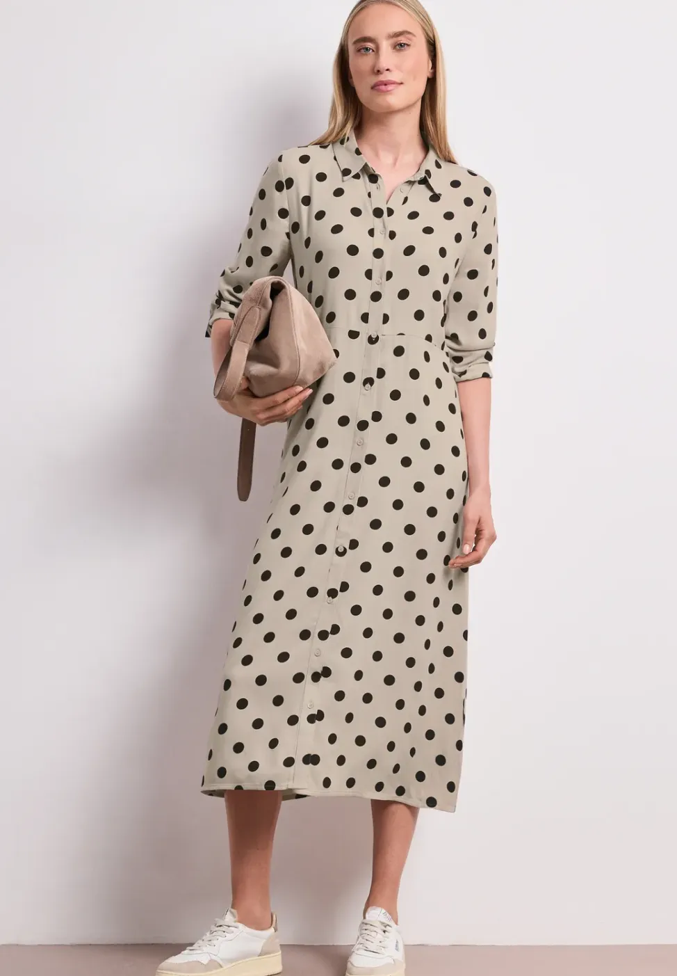 Midi-jurk met knopen en stippenpatroon