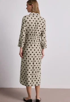 Midi-jurk met knopen en stippenpatroon