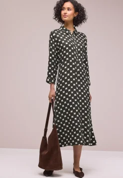 Midi-jurk met knopen en stippenpatroon
