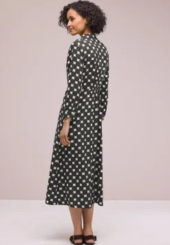 Midi-jurk met knopen en stippenpatroon
