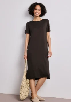 Midi-jurk met korte mouwen en splitdetail