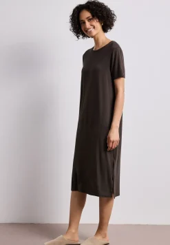 Midi-jurk met korte mouwen en splitdetail