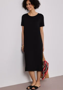 Midi-jurk met korte mouwen en splitdetail
