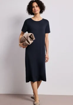 Midi-jurk met korte mouwen en splitdetail