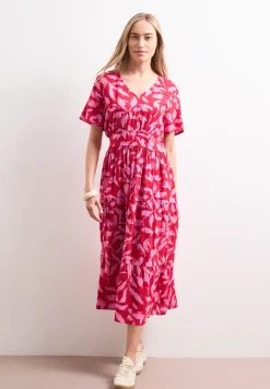 Midi-jurk met print en smokdetail