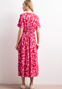 Midi-jurk met print en smokdetail