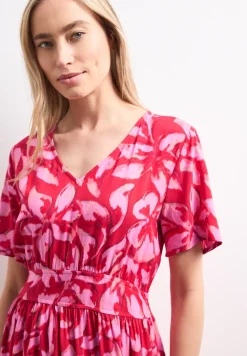 Midi-jurk met print en smokdetail