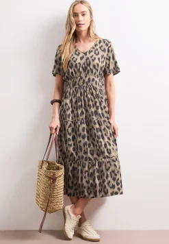 Midi-jurk met print en smokdetail
