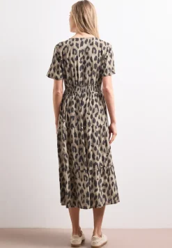 Midi-jurk met print en smokdetail