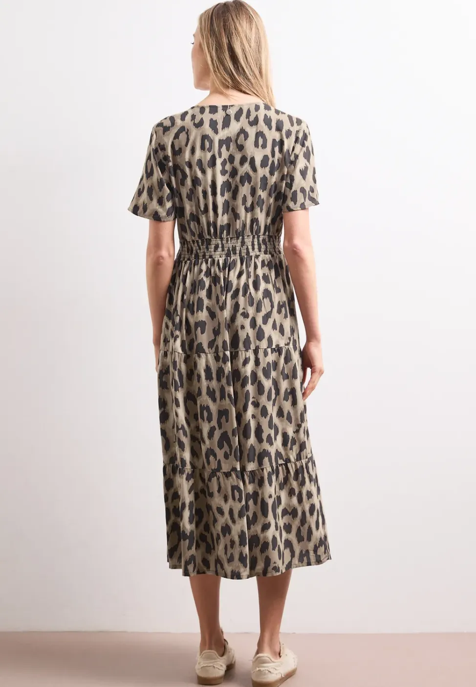 Midi-jurk met print en smokdetail