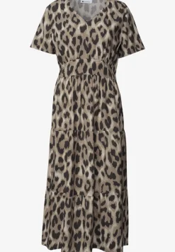 Midi-jurk met print en smokdetail