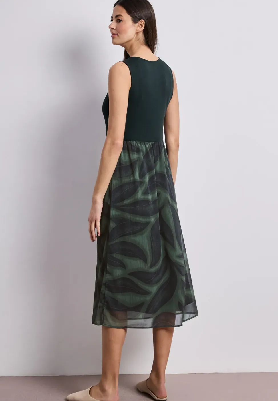 Midi-jurk met structuurmix en print