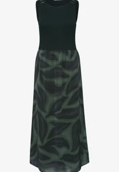Midi-jurk met structuurmix en print