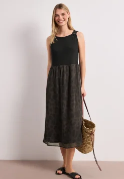 Midi-jurk met structuurmix en print