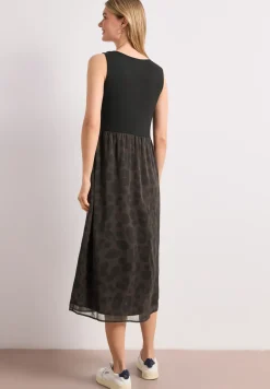 Midi-jurk met structuurmix en print