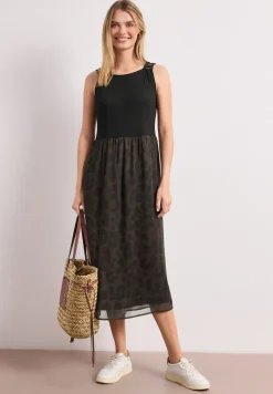 Midi-jurk met structuurmix en print