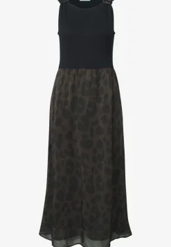 Midi-jurk met structuurmix en print
