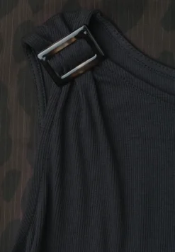 Midi-jurk met structuurmix en print
