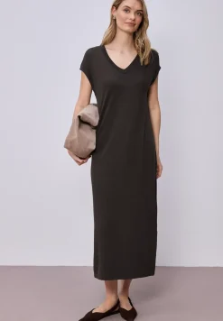 Midi-jurk met V-hals in een gebreide look