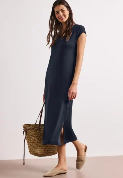 Midi-jurk met V-hals in een gebreide look
