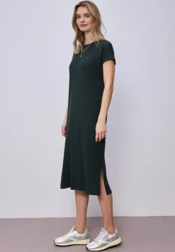 Midi-jurk van geribbelde jersey