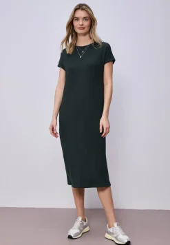 Midi-jurk van geribbelde jersey