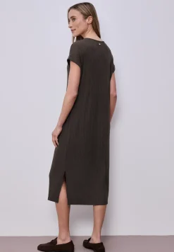 Midi-jurk van geribbelde jersey