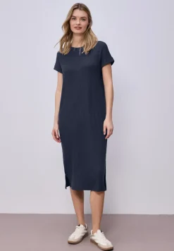 Midi-jurk van geribbelde jersey