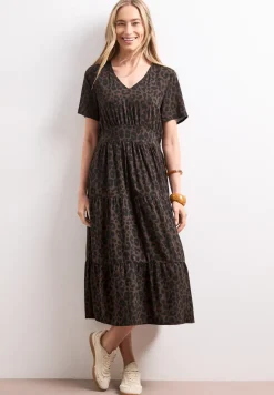 Midi-jurk met print en smokdetail