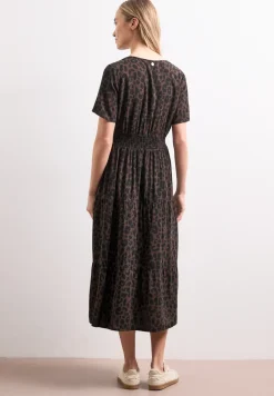 Midi-jurk met print en smokdetail