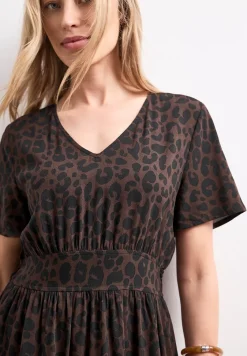 Midi-jurk met print en smokdetail