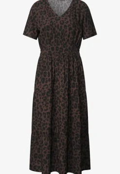 Midi-jurk met print en smokdetail
