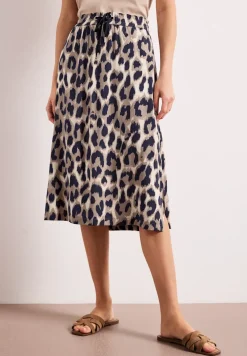 Midi-rok met elastische tailleband en print