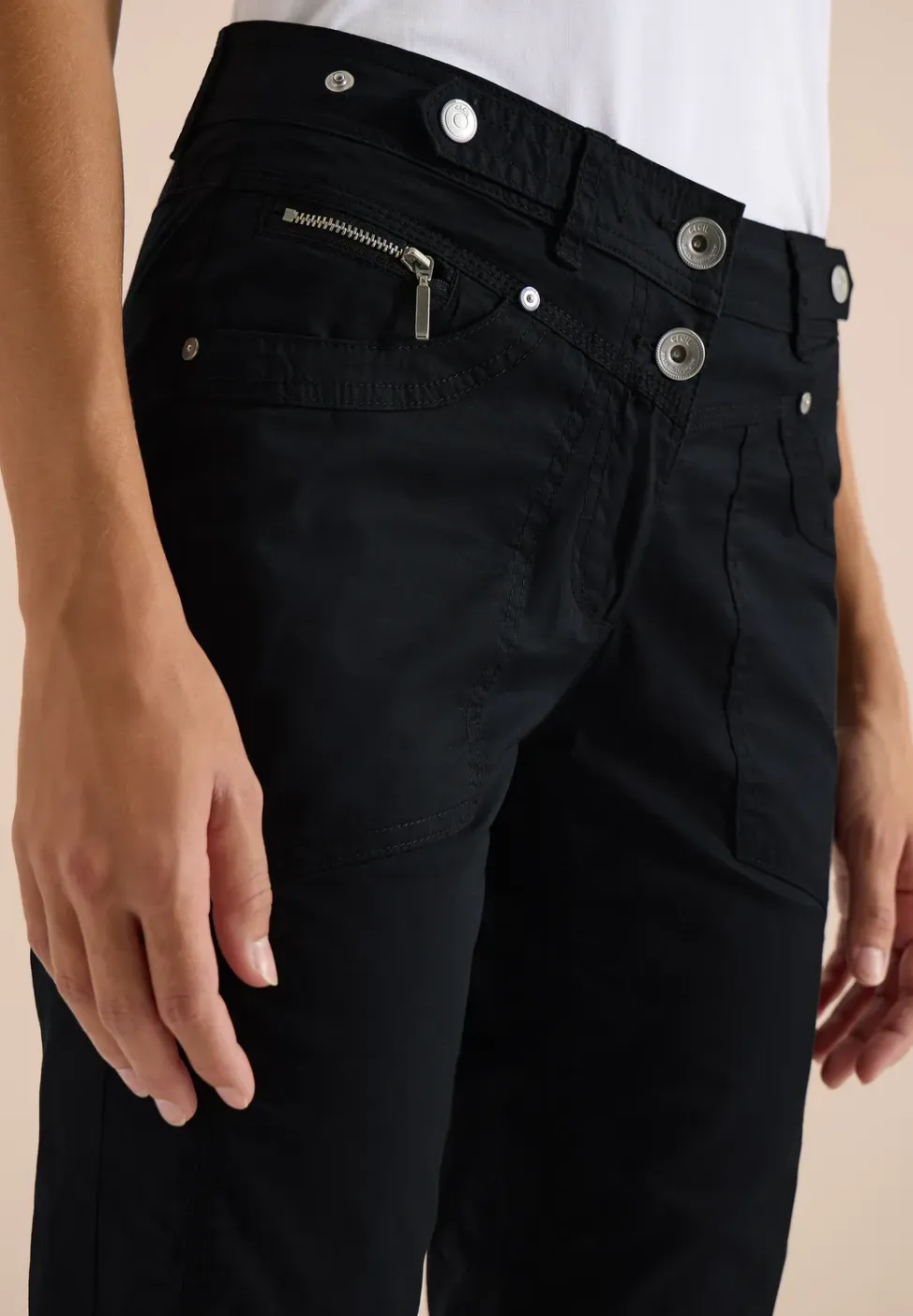 Mid Waist Slim Legs broek met omslag