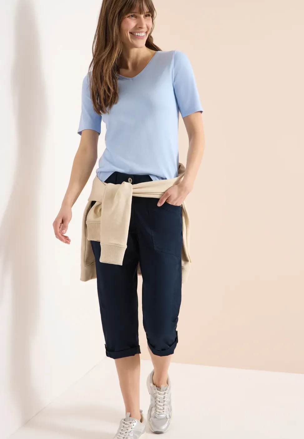 Mid Waist Slim Legs broek met omslag
