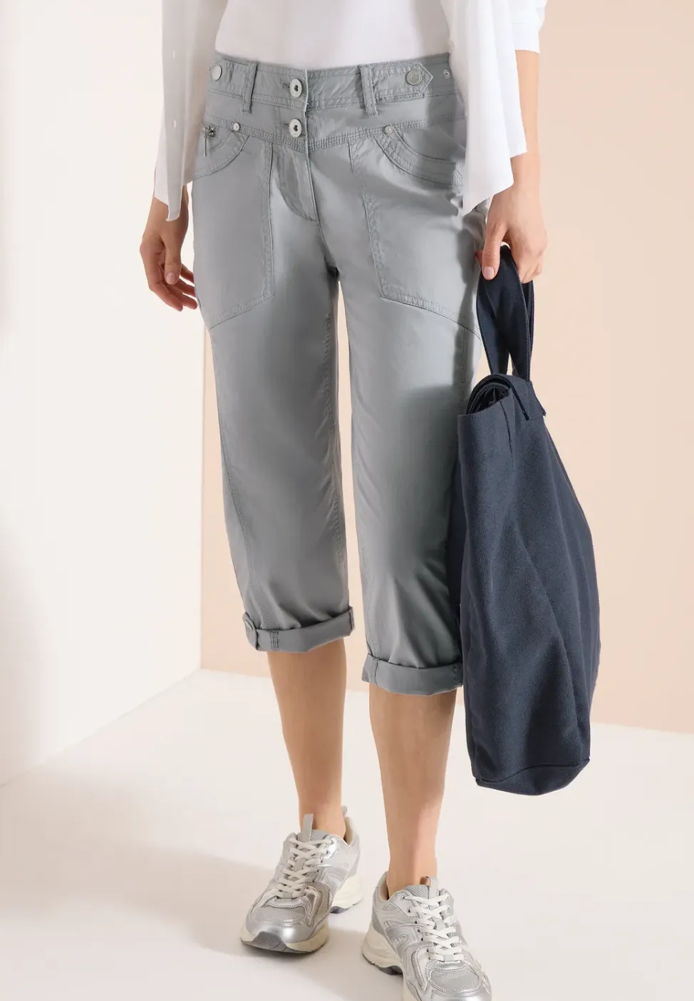 Mid Waist Slim Legs broek met omslag