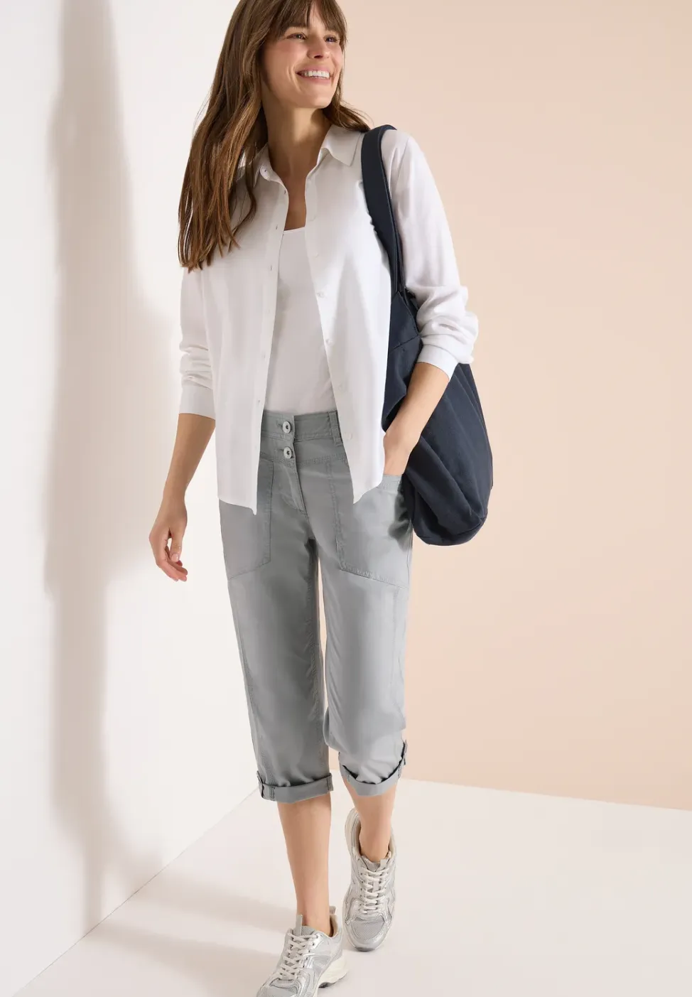Mid Waist Slim Legs broek met omslag