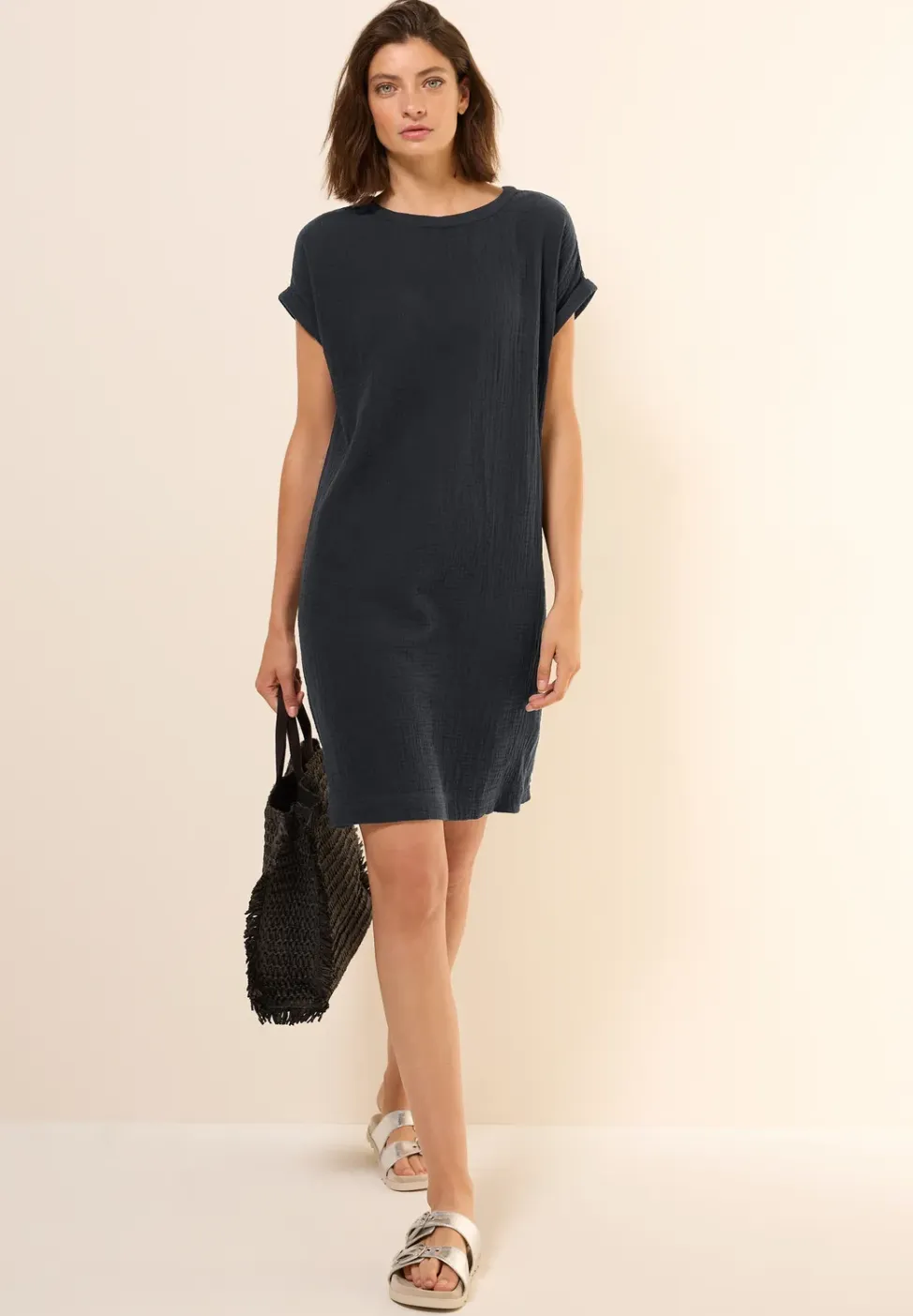Mousseline jurk in effen kleur