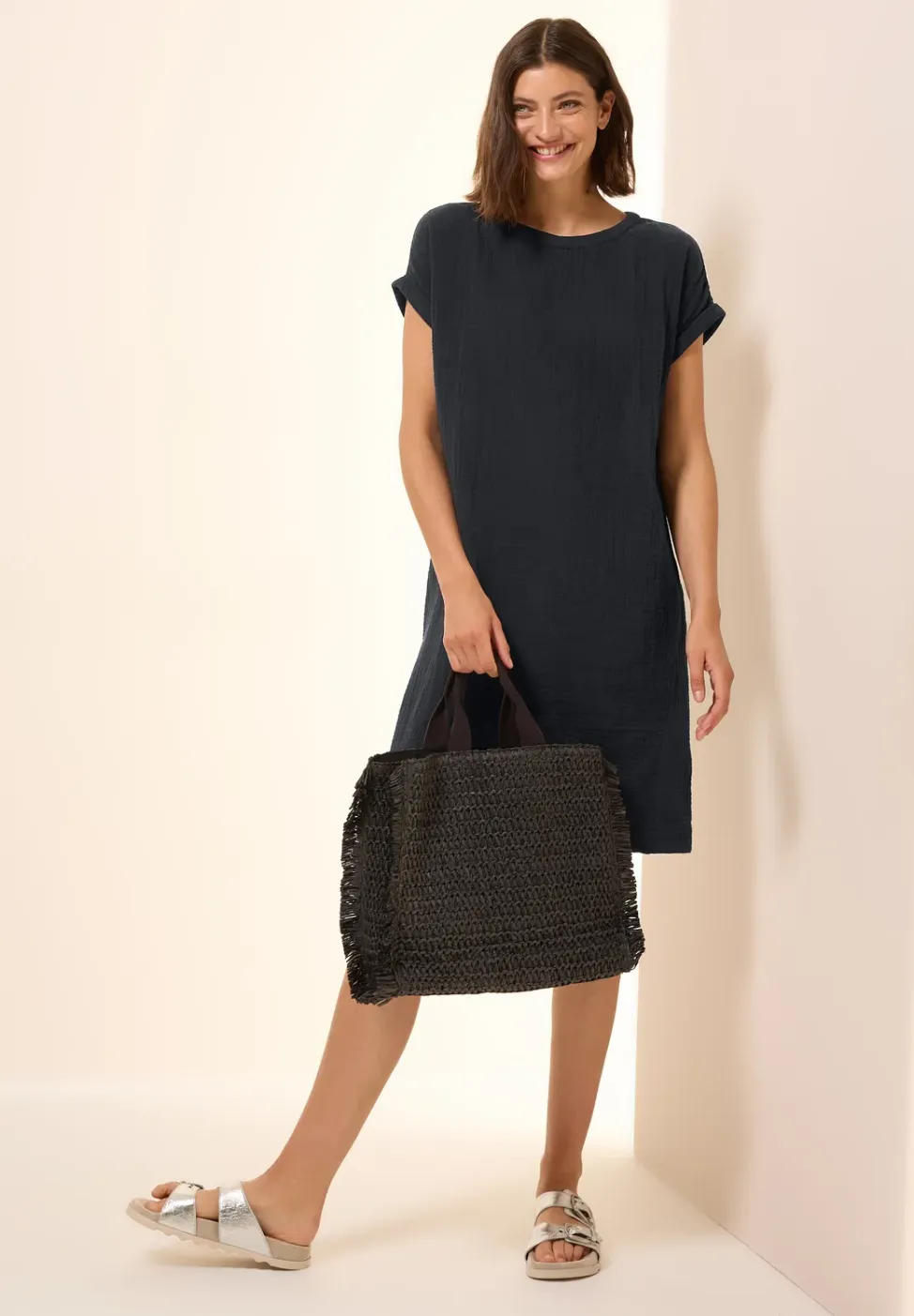 Mousseline jurk in effen kleur