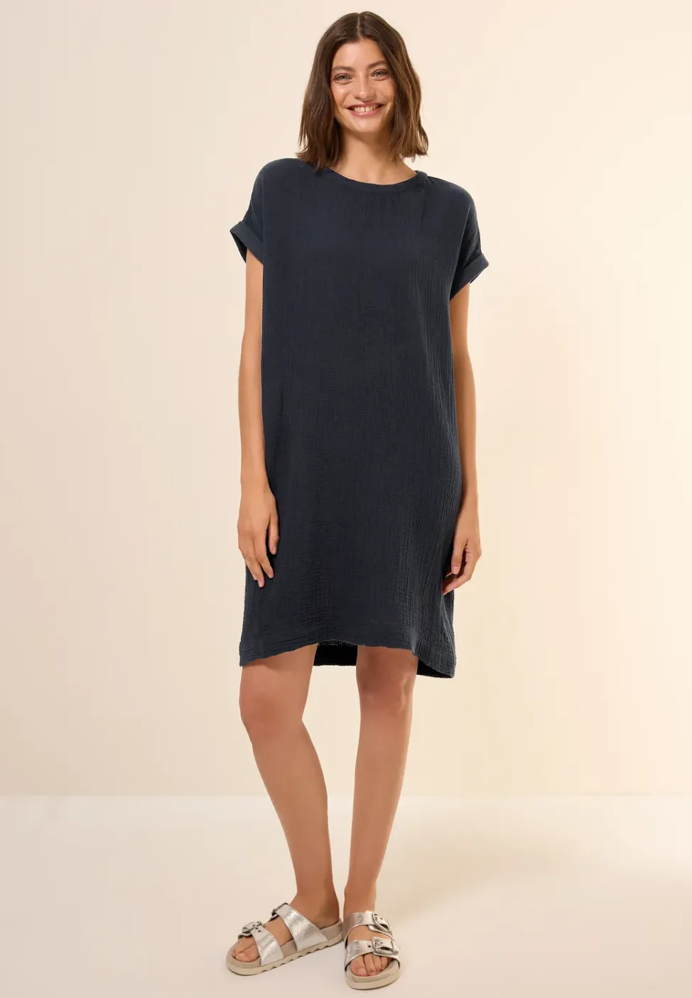 Mousseline jurk in effen kleur