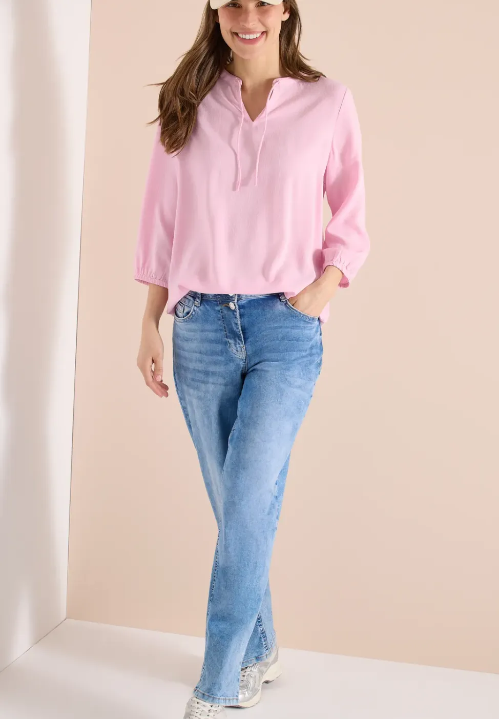 3/4-mouwen blouse met gespleten hals
