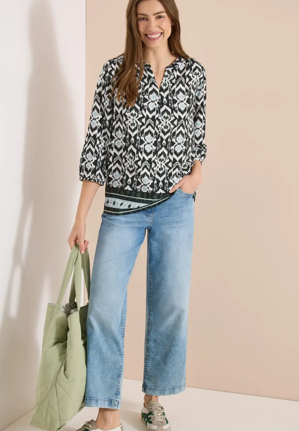 3/4-mouwen blouse met grafisch patroon